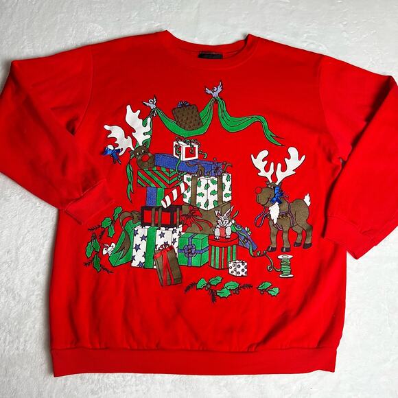 Andover Tops - Andover Women's Vintage Red Christmas Sweatshirt Size Large USA